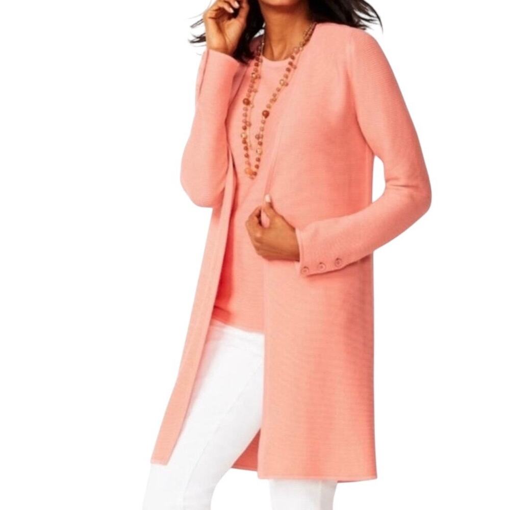Talbots Textured Cotton Blend Duster Cardigan Peach Open Front 3X